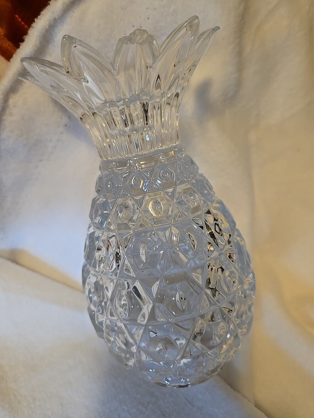 Crystal Glass Paperweight/ Candle Stk Pineapple 7" Has A Small Chip See Pics